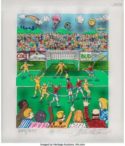 Charles Fazzino (b. 1955) Soccer 3-D screenprint in colors w...