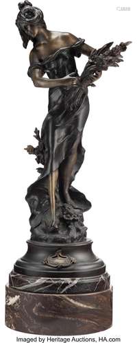 An Auguste Moreau Bronze Marble-Mounted Figure: Lady with Wh...