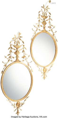 A Pair of Continental Carved Giltwood Mirrors, late 20th cen...