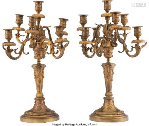 A Pair of Empire-Style Gilt Bronze Seven-Light Candelabra, l...