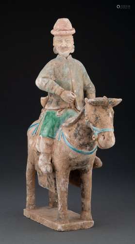 A Chinese Polychrome Ceramic Scribe on Horse, Ming dynasty 1...