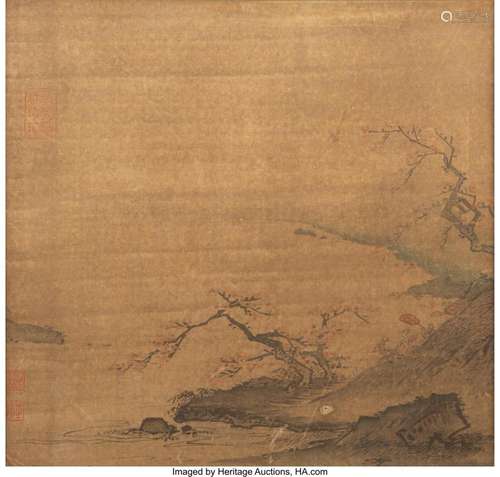 Chinese School (19th Century) Riverscape with Prunus Blooms ...