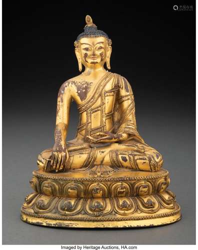 A Sino-Tibetan Gilt Bronze Bodhisattva 7-1/4 x 5-3/4 x 4-3/8...