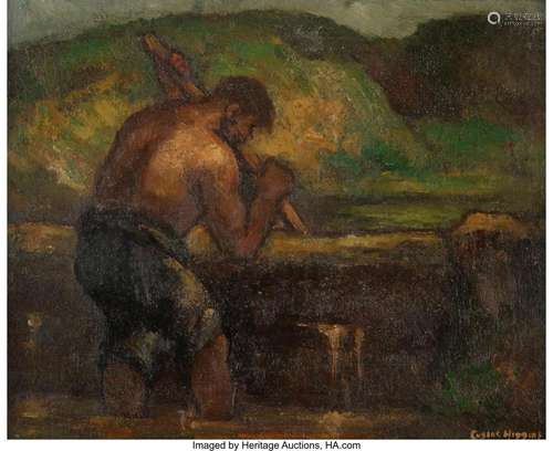 Eugene Higgins (American, 1874-1958) Mending a Dam Oil on ca...