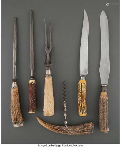 A Six-Piece Group of Antler-Handled Carving and Table Articl...