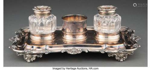 A British Silver Plate Tray with Cut Glass Salt and Pepper S...