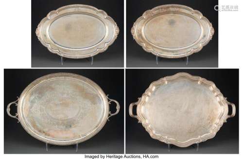 A Group of Four American and British Silver-Plate Serving Tr...