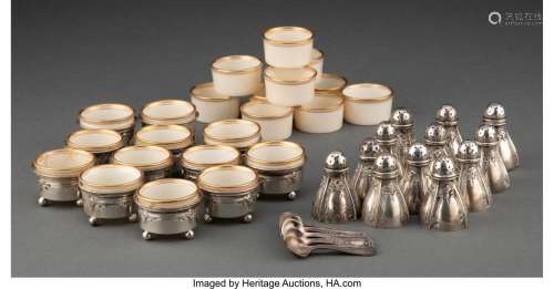 A Group of Watson Company Silver and Porcelain Salt Cellars,...