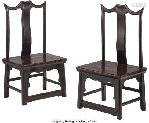 A Pair of Chinese Ming Dynasty Style Elmwood Low Chairs, cir...