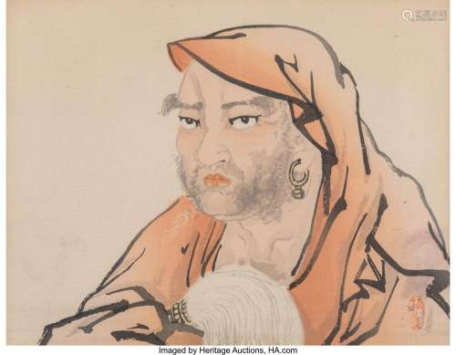 Bairei Kono (Japanese, 1844-1895) Scholar Woodblock on paper...