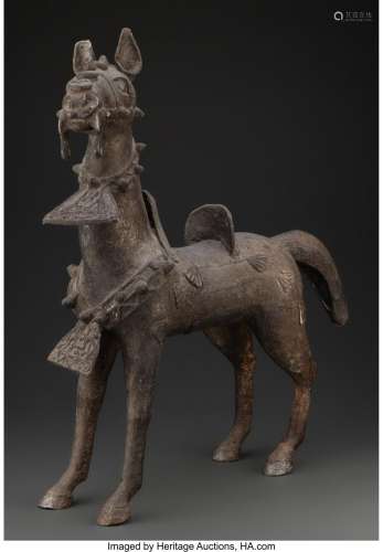 A South Asian Patinated Metal Horse Figure 24 x 21 x 6-1/2 i...