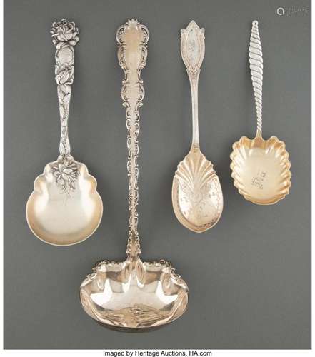 A Group of Four American Silver Serving Spoons, circa 1900 M...