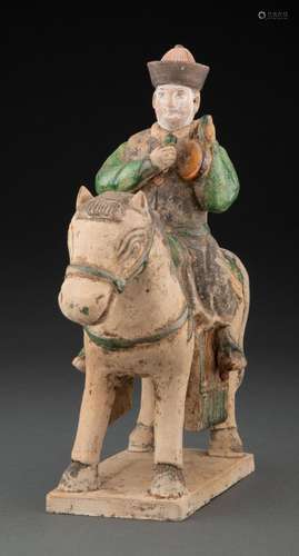 A Chinese Polychrome Ceramic Rider on Horse, Ming dynasty 11...