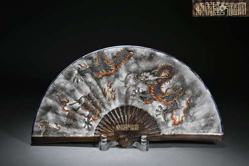 Ink color dragon pattern fan type porcelain plate