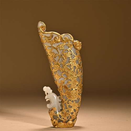 Gold inlaid Hetian Jade Beast Head Cup