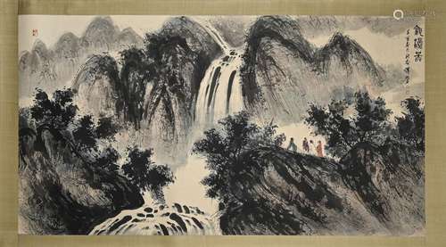 Fu Baoshi's Boutique (Waterfall View) Old paper damask mount...