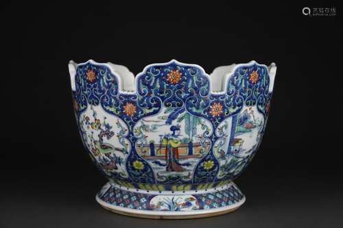 Blue and white color bowl with landscape characters