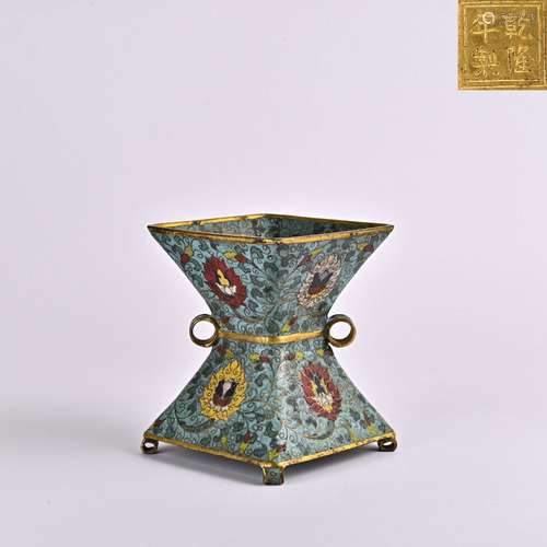 Cloisonne flower pattern square vase