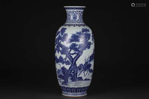 Blue and white bottle with animal design