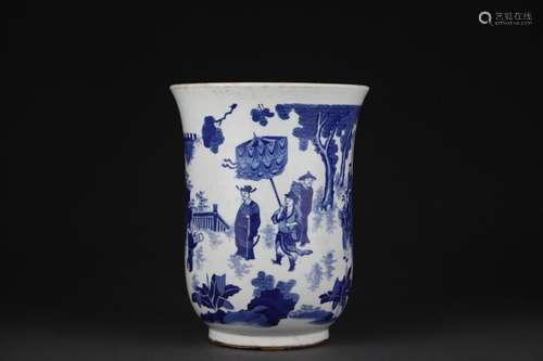 Blue and white character story cup