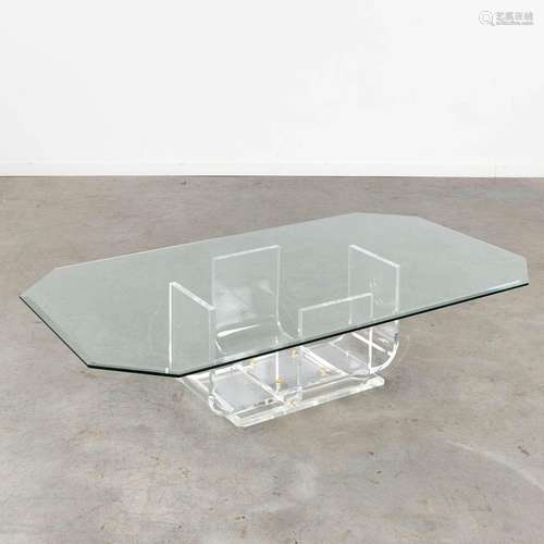 A coffee table, acrylic and glass. 20th C. (D:80 x W:140 x H...