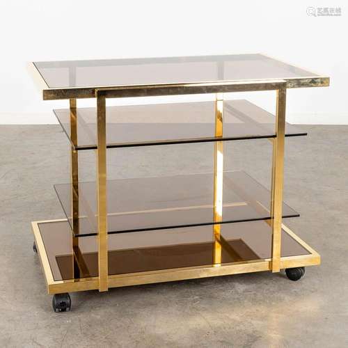 Fedam, a four tier bar cart, gilt metal and tinted glass. Ci...