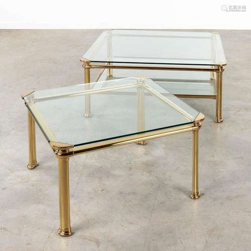 A large and small coffee table, brass and glass. Signed Mara...