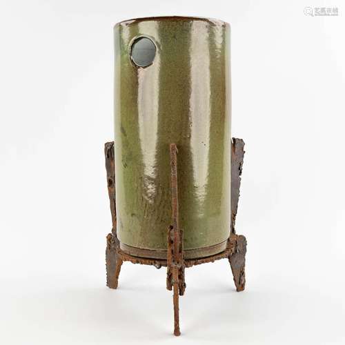 Rogier VANDEWEGHE & Pia MANU, vase in a metal stand. Gla...