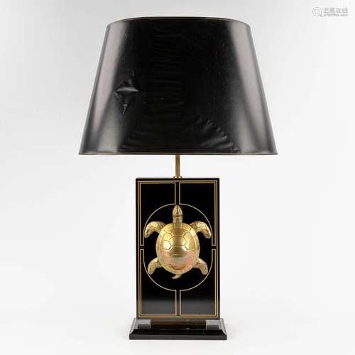 A table lamp with brass turtle, Hollywood Regency style. Cir...