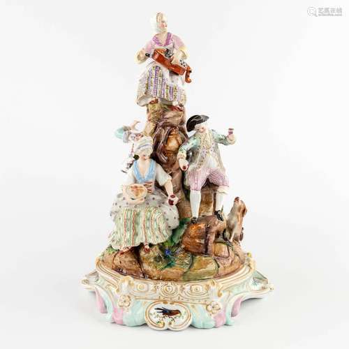 Meissen, a large polychrome porcelain group with a 'Hurdy Gu...