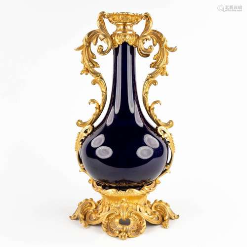 Sèvres (attr.), a cobalt blue and gilt bronze mounted vase. ...