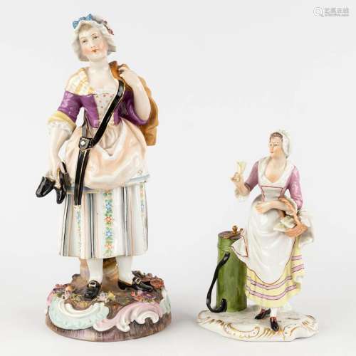 Milan and Ludwigsburg, 2 polychrome porcelain figurines. 19t...