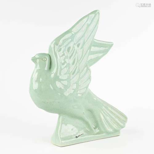 Guillemain (XX) 'Bird' an art deco figurine, cracquelé faien...