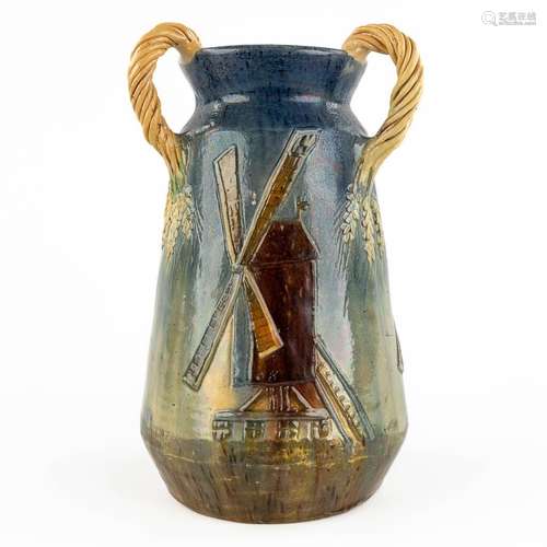 A vase, Flemish Earthenware, decorated with a windmill, Torh...