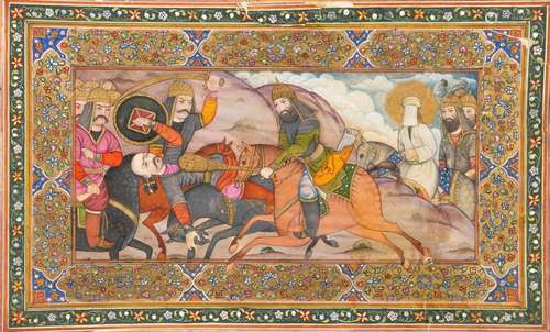 A Qajar miniature painting of the Karbala battle, Persia, 19...