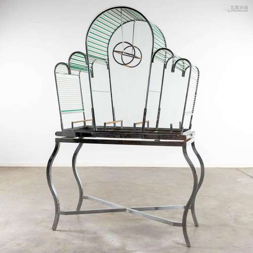 A large birdcage, chrome and glass, circa 1950. (D:53 x W:12...