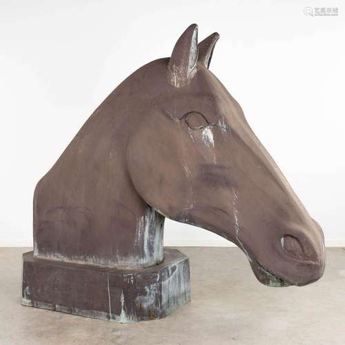 An exceptionally large head of a horse, patinated polyster. ...