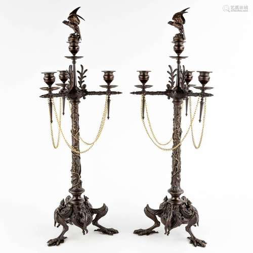 Jules MOIGNIEZ (1835-1894) 'Candelabra with birds and foxes'...