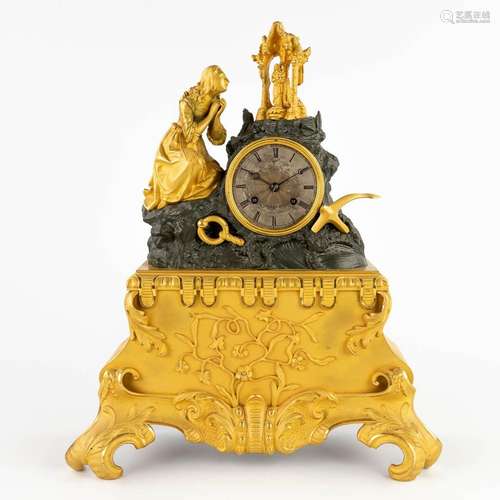 An antique mantle clock 'The Prayer', gilt and patinated bro...