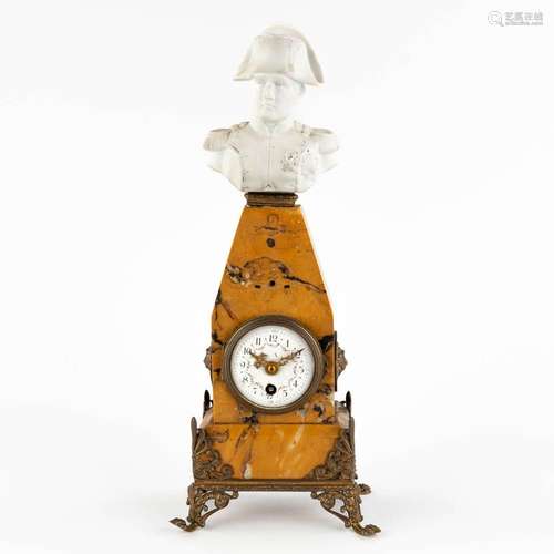 A mantle clock with an image of Napoleon Bonaparte, Marble a...