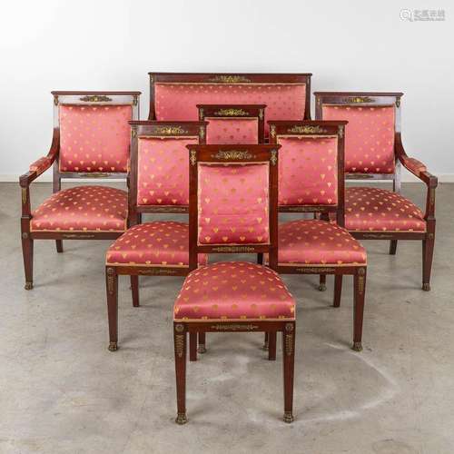 A fine 7-piece salon suite, Empire style, mahogany mounted w...