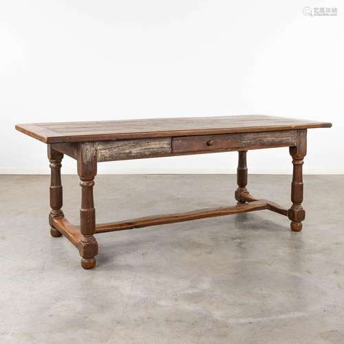 An antique farmer's table, oak, 19th C. (D:86 x W:198,5 x H:...