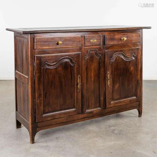 An antique dressing table, oak, 2 doors and 3 drawers. 19th ...