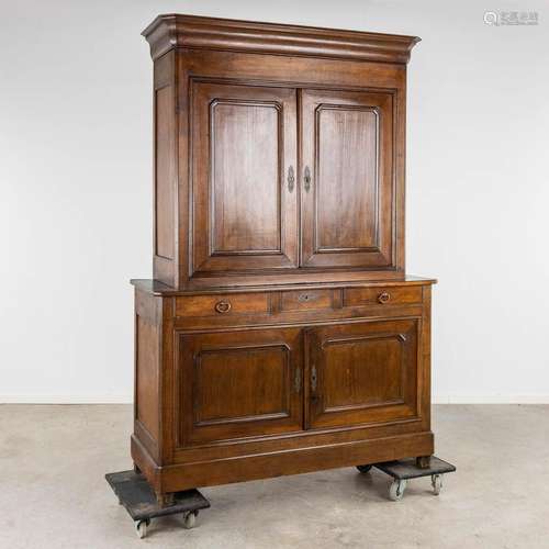 An antique Deux Corps Louis Philippe cabinet, oak. 19th C (D...