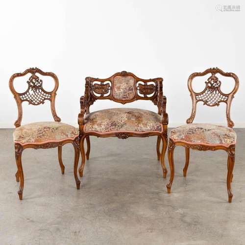 An antique 3-piece salon suite, sculptured wood in Louis XV ...