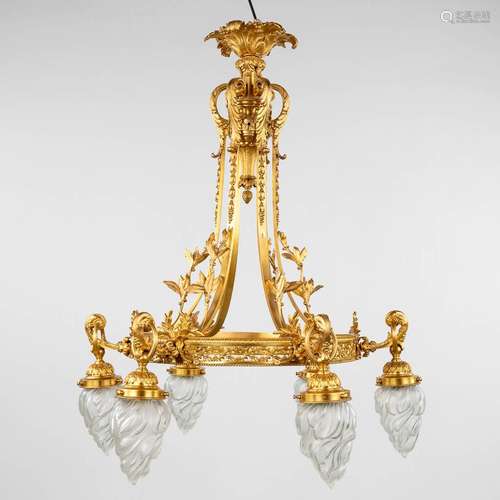 A large ceiling lamp or chandelier, gilt bronze with glass '...