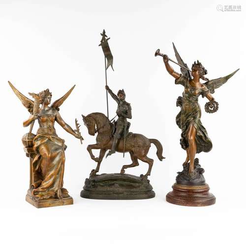 A set of three statues made of patinated spelter. 19th and 2...