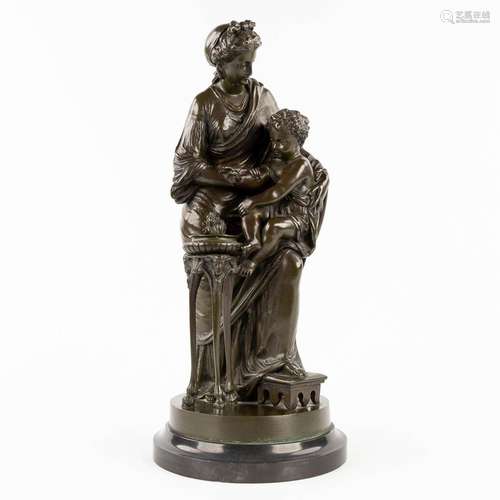 Louis SAUVAGEAU (1822-c.1874) 'Lady with a child', patinated...