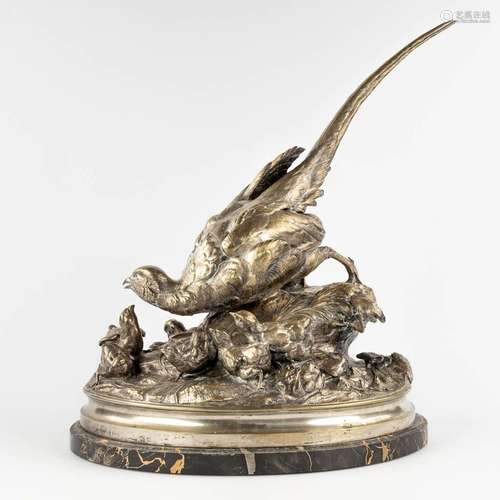 Alphonse ARSON (1822-1895) 'Pheasant with chicks' silver-pla...