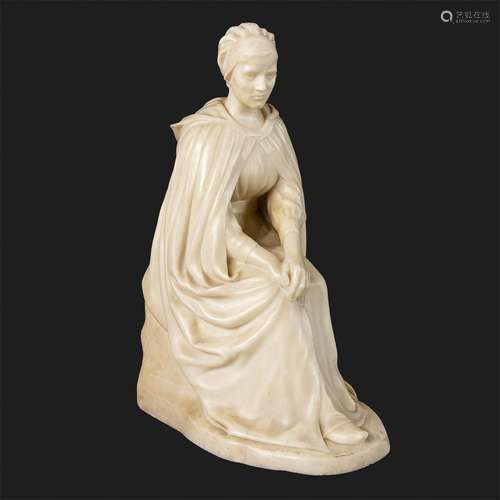 La. DE SMETH (XIX-XX) 'Praying Lady' sculptured Carrara marb...